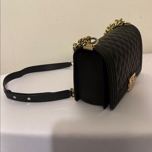 Black Quilted Chain-Trim Shoulder Bag